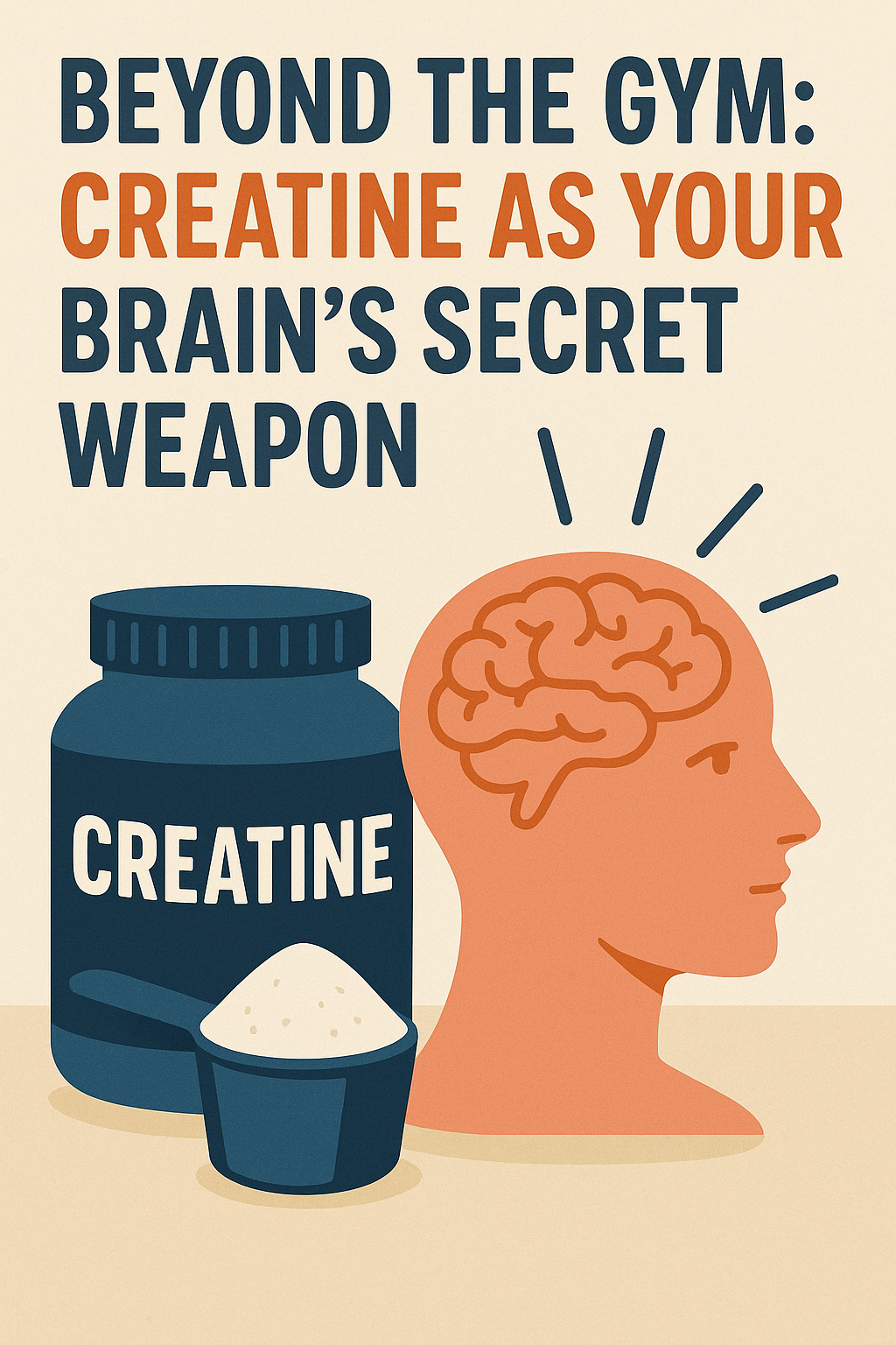 An illustration of a brain next to a creatine container, titled 'Beyond the Gym: Creatine as your brain's secret weapon'